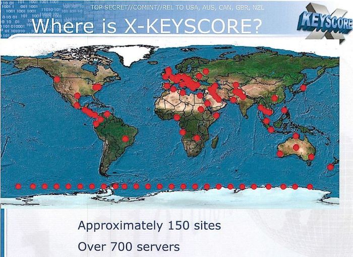 Xkeyscore umfasste 2008 weltweit bereits 150 Standorte mit 700 Servern (Quelle: The Guardian)