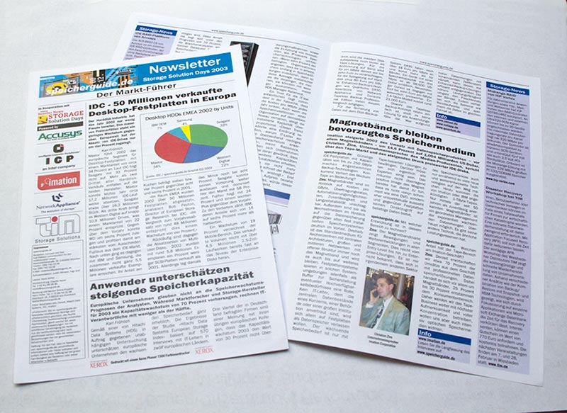 Unser erster öffentlicher Auftritt: Unser Newsletter, anlässlich des Storage Solution Day 2003 der CRN.