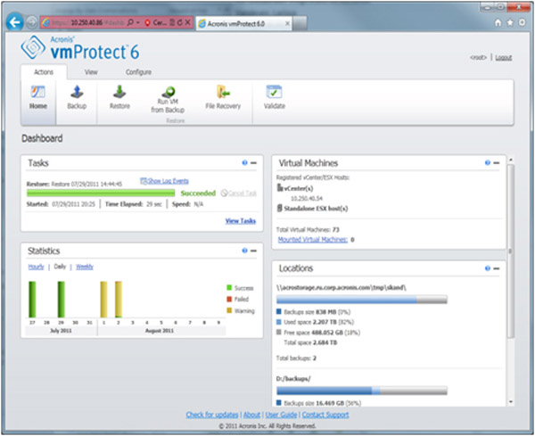 »vmProtect«-Dashboard: einfacher Überblick über die geplanten Tasks und den Backup-Status. Grafik: Acronis