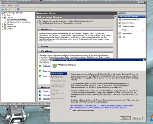 Failover-Cluster-Manager von Windows Server 2008 R2: Bild: Microsoft