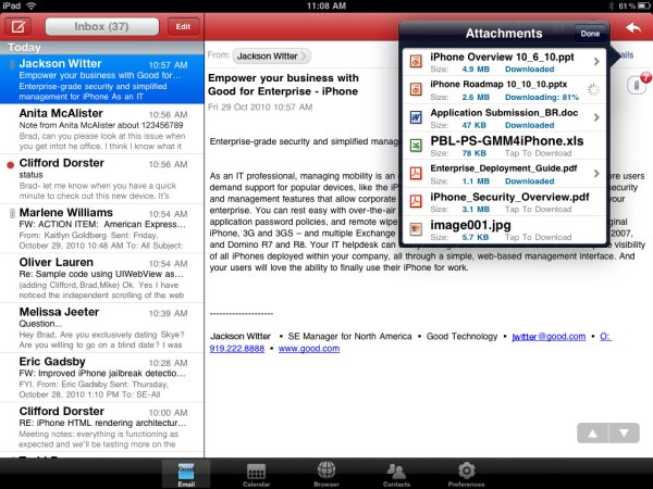 E-Mails in geschützter Umgebung auf dem iPad (Bild: Good Technology)