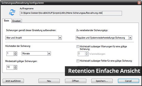 Retention-Management in »NovaBackup 13.1« (Bild: Novastor) 