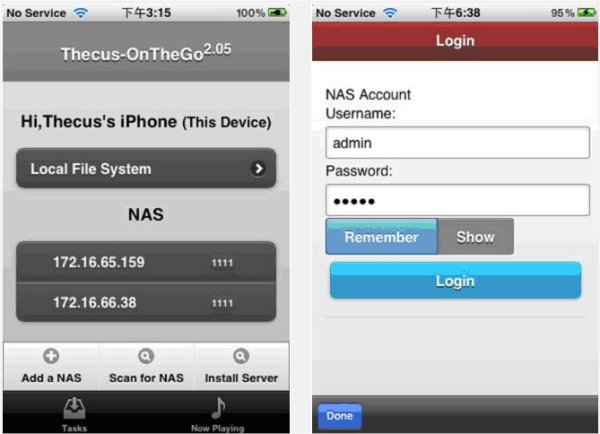 iPhone-App »T-OnTheGo« für NAS-Systeme (Bild: Thecus)