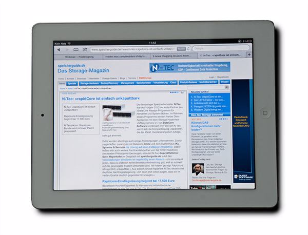 Noch bis zum 31. Januar belohnt N-Tec Käufer und Verkäufer eines Rapidcore-Systems mit einem iPad 3 (Foto: Alexander Feldmann, speicherguide.de).
