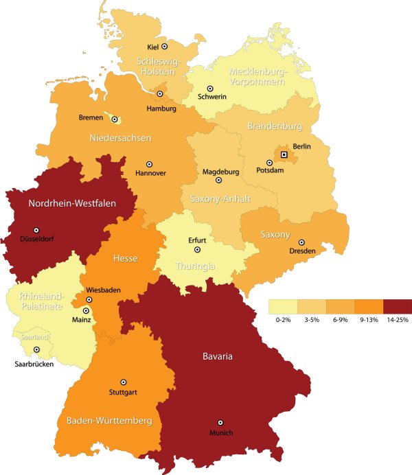 Nord-Süd-Gefälle in Deutschland beim Verlust mobiler Geräte (Grafik: Mozy)