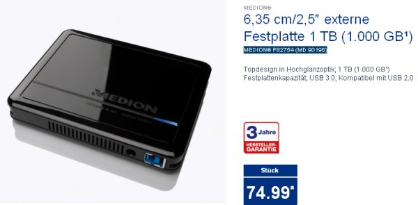 Externe 2,5-Zoll-Festplatte »Medion P82754« (Bild: Aldi Nord)