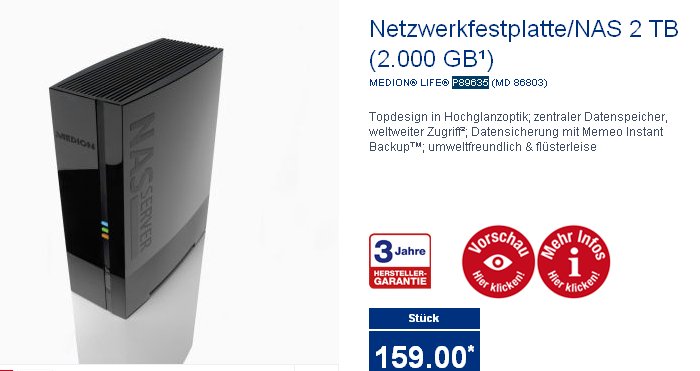 NAS-Laufwerk »Medion Life P89635« (Bild: Aldi Nord)