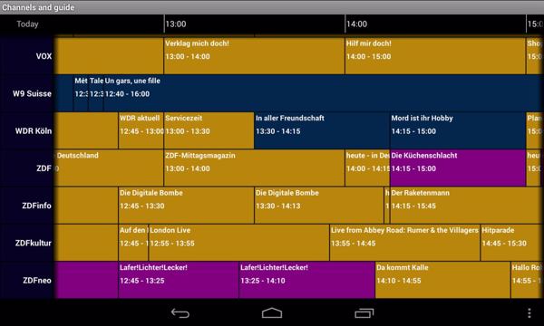 EPG (Elektronische Programm Guide) von DVBLink in der Android-Version (Bild: DVBLogic)