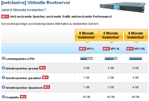 Auszug Features-Liste »Virtuelle Server« von Netclusive