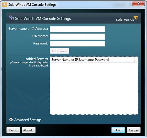 Solarwinds »VM Console« - Settings