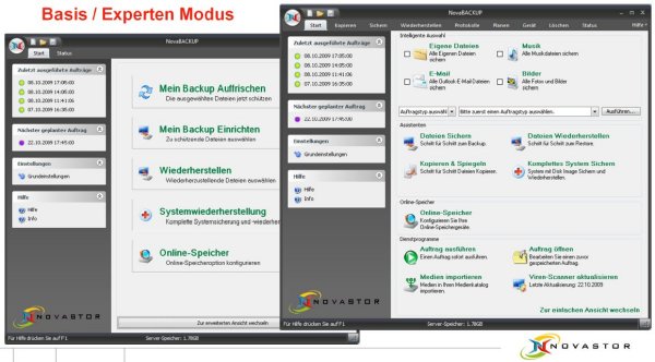 Basis- und Expertenmodus von Novastor »NovaBackup 12.0«