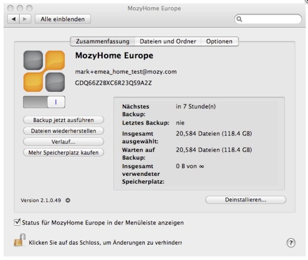 Deutschsprachiger Mac-Client von Mozy 2.0