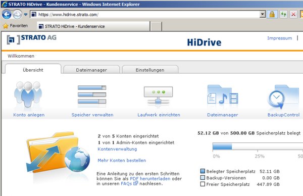 Strato »HiDrive«-Screenshot