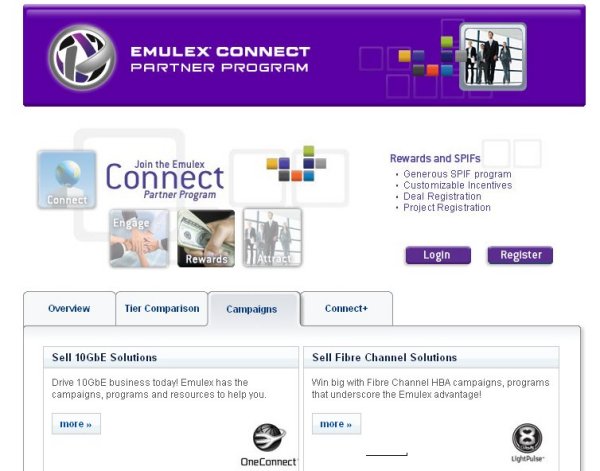 Website des »Emulex Connect Partner Program«