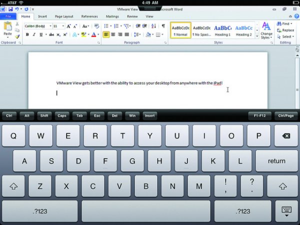 Virtuelles Keyboard mit »View Client« auf iPad (Bild: Vmware)