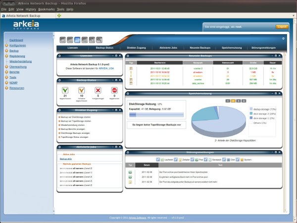 Das neue Dashboard von »Arkeia Network Backup Version 9.1«
