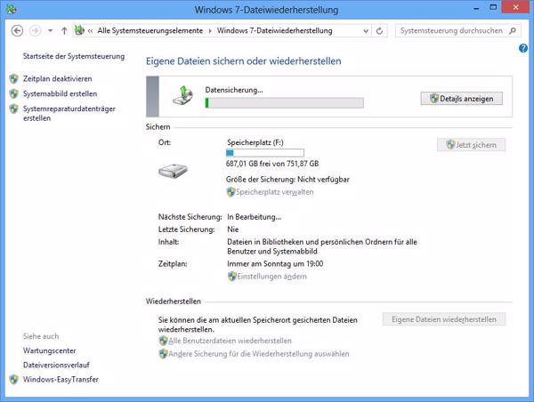 Dateiwiederherstllung von Windows 8
