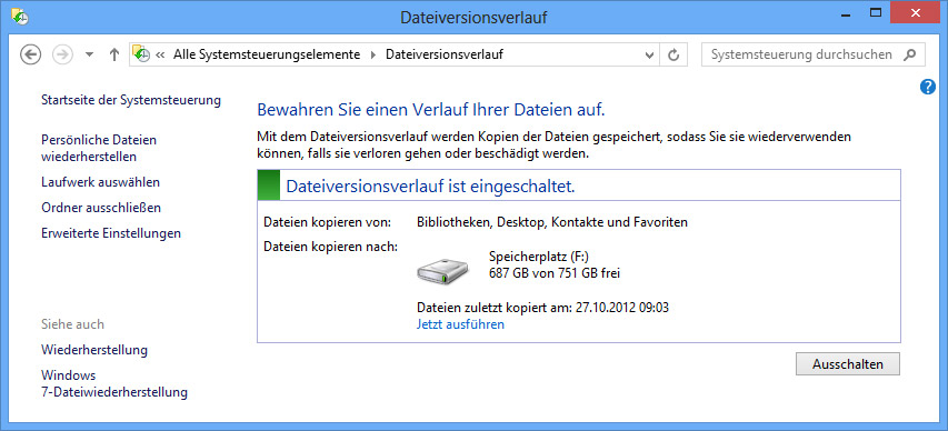 Dateiversionsverlauf in Windows 8