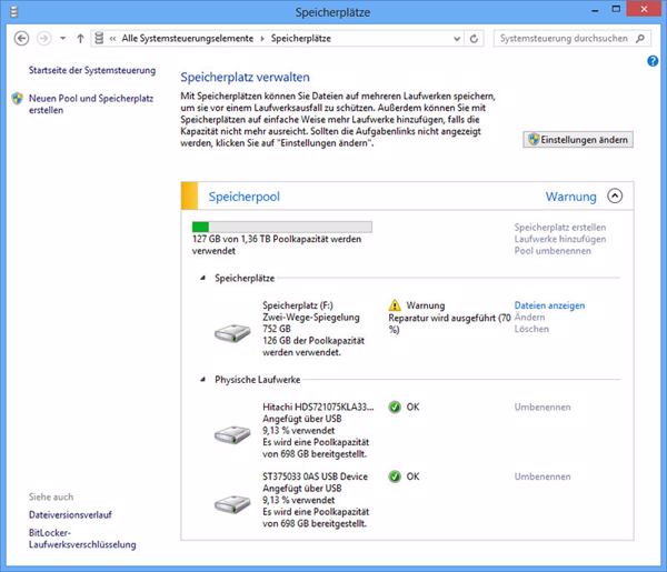 Speicherplätze (Storage Spaces) in Windows 8