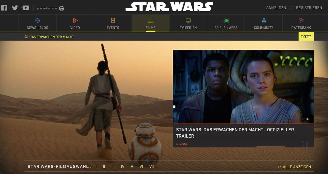 »Star Wars 7«-Homepage (Bild: Disney.de)