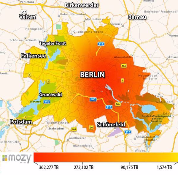 Heatmap Berlin: Die meisten Daten bewegen sich in den Süden (Bild: Mozy/EMC)