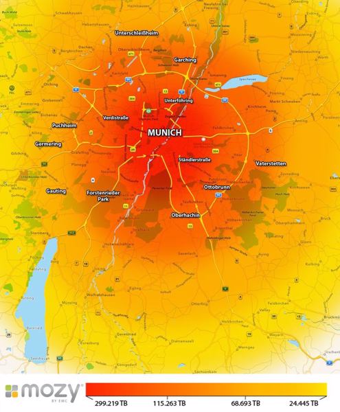 Heatmap München: Hauptbahnhof ist ein wahrer Pendler-Hotspot (Bild: Mozy/EMC)