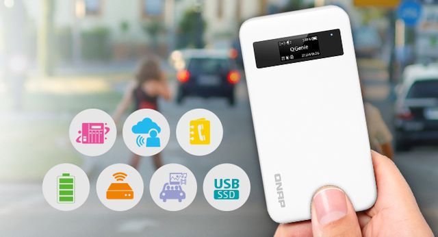 7-in-1-Pocket-NAS »QGenie« mit 32 GByte SSD-Speicher (Bild: Qnap)