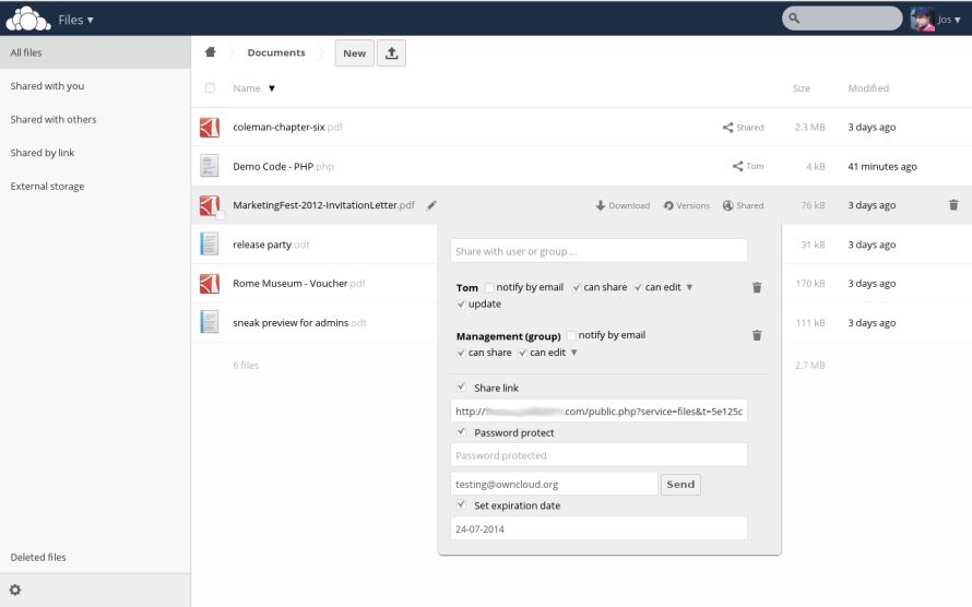 Files teilen mit »ownCloud 7« (Bild: Owncloud)