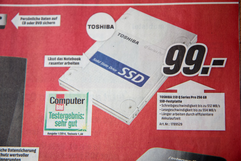 Toshiba »Q Series Pro« mit 256 GByte im Media Markt Flyer vom 17.10.2014.