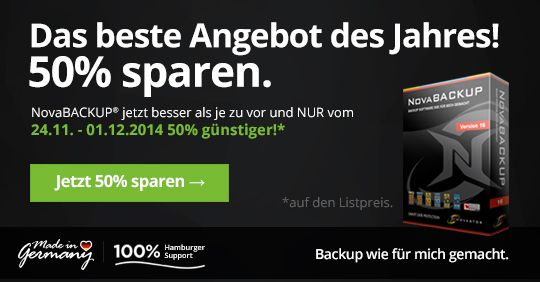 Black Friday: 50 Prozent Rabatt offeriert beispielsweise Novastor auf Backup-Pakete (Bild: Novastor)