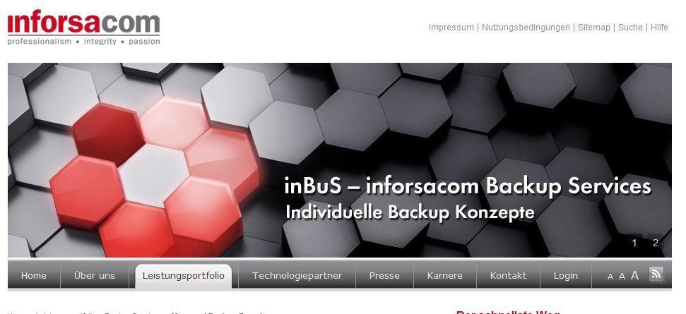 Inforsacom-Website mit der Managed-Backup-Lösung »inBuS« (Bild: Inforsacom)