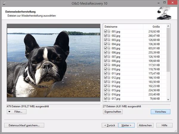 Datenrettung von Multimedia-Dateien mit »MediaRecovery 10« (Bild: O&O Software)