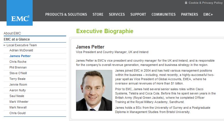 James Petter immer noch auf EMCs UK-Homepage (Stand: Redaktionsschluss zu diesem Beitrag)