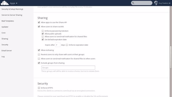 Sharing-Einstellungen für Administratoren in »ownCloud Server 8« (Bild: Owncloud)