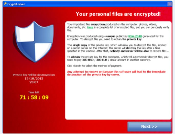 Wer diese Bild sieht hat verloren: Momentan ist Cryptolocker auf normalem Weg nicht zu entschlüssen (Bild: blog.comodo.com)