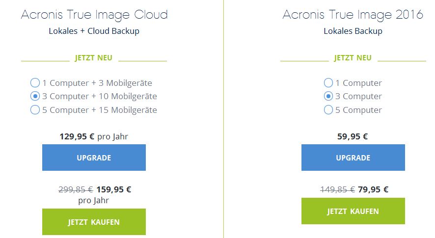 Versionsvergleiche und Preise von Acronis True Image« (Bild: Acronis)