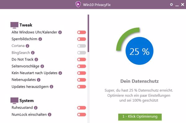 »Win10PrivacyFix« schiebt der Datenkrake Windows 10 diverse Riegel vor (Bild: Abelssoft)