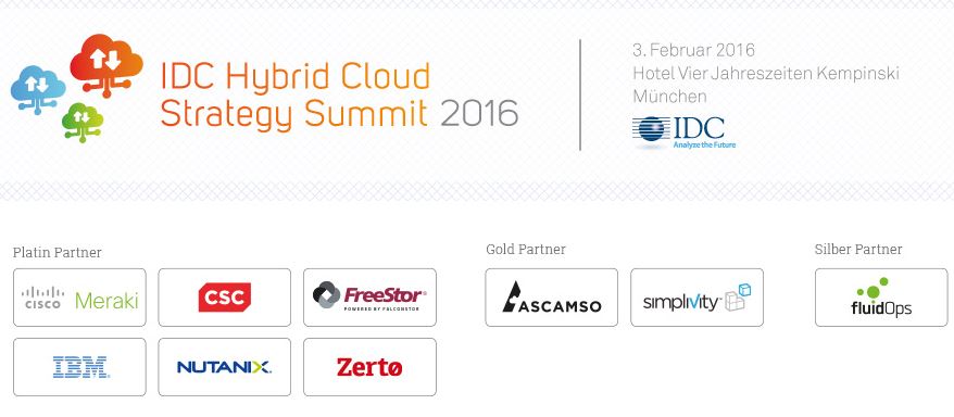 »IDC Hybrid Cloud Strategy Summit 2016« und die Partner (Bild: IDC)