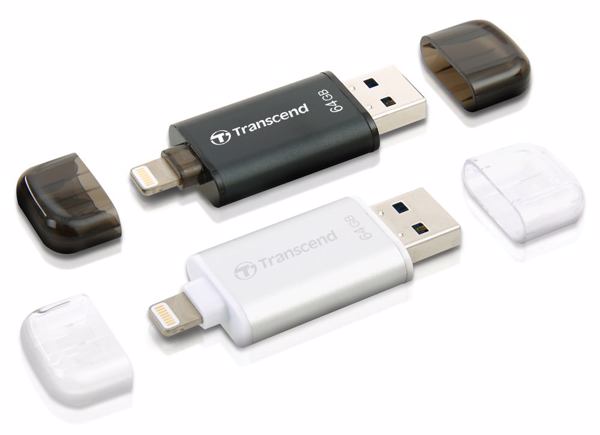 »JetDrive Go 300«-Flash-Stick mit Lightning-Anschluss auf der einen und USB-3.1-Anschluss auf der anderen Seite (Bild: Transcend)