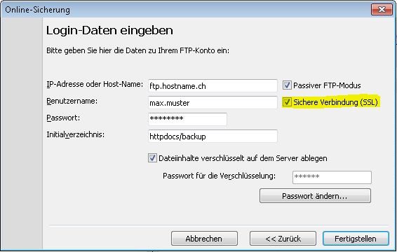 Sichern von Backup-Daten via FTP-Server in »Langmeier Backup 9« (Bild: Langmeier Software)