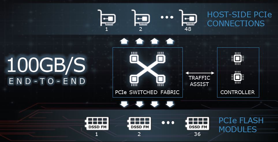 Bis zu 48 Server können über die interne PCIe Switched Fabric nach Belieben auf die Flash-Speicherbereiche zugreifen (Bild: EMC)