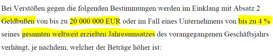 Drastisch: Es können Strafen bis zu vier Prozent des weltweiten Umsatzes eines Unternehmens erhoben werden (Quelle: EU Datenschutz-Grundverordnung)