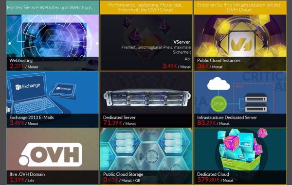 Aktuelle Hosting- und Cloud-Angebote aus den OVH-Datacentern (Bild: OVH)