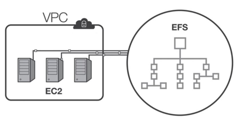 Applikationen sind für das »Elastic File System« (EFS) über das NFS-Protokoll für mehrere EC2-Instanzen zugänglich (Bild: Amazon AWS)