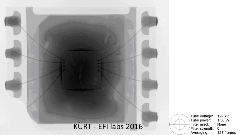 Röntgenbild des beschädigten Firmware-Chips zeigt den fehlenden Pin links unten (Bild: Kuert Datenrettung)