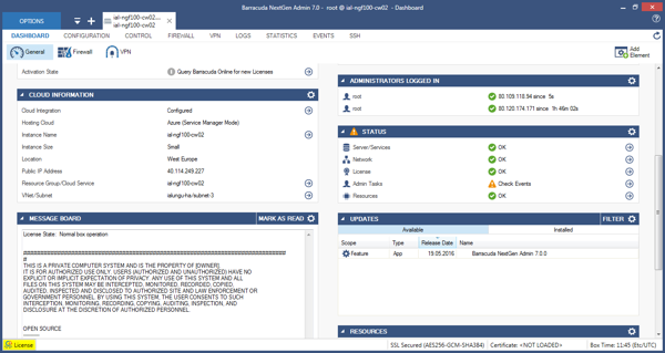 Dashboard der neuen »NextGen Firewall F-Series 7.0« (Bild: Barracuda)