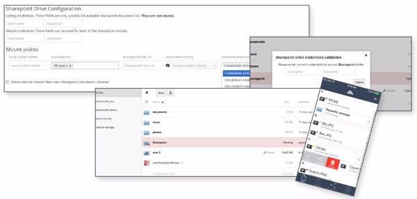 Verbindungsfreudig: Über die Administratorkonsole können Administratoren von »ownCloud« auch eine Verbindung zu SharePoint-Dokumentbibliotheken herstellen (Bild: Owncloud)