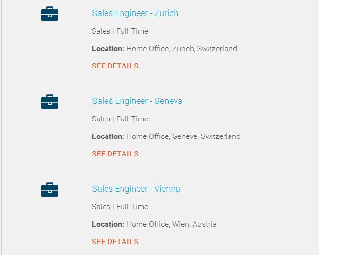 Vertriebsmitarbeiten gesucht in Zürich, Genf und Wien – Auszug der offenen Stellentabelle in EMEA bei Storagecraft (Bild: Storagecraft Technology)