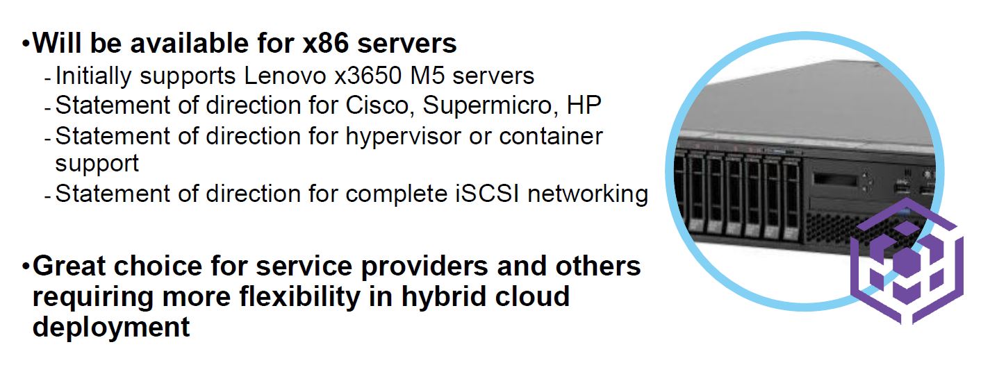 Die virtuelle Version »Spectrum Virtualize« läuft zunächst auf Lenovo-x3650-M5-Server, später sollen Cisco-, Supermicro- und HP-Server dazukommen (Bild: IBM)