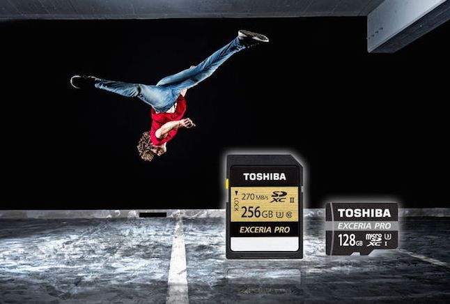 Die neuen »Exceria Pro«-SDXC- und -microSDXC-Speicherkarten (Bild: Toshiba)